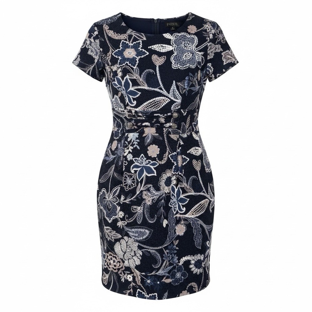 Enfocus Studio - Spring Dress Women’s Size 8 Blue Floral Pull Over Short Sleeve